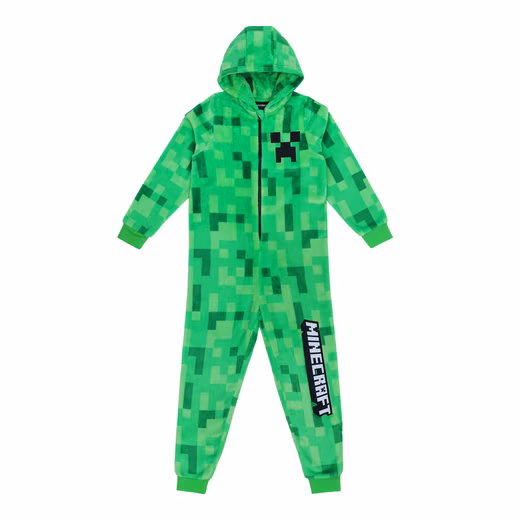 Jumpsuit Minecraft Onesie Creeper Fleece Jumpsuit Sleepsuit with Hood