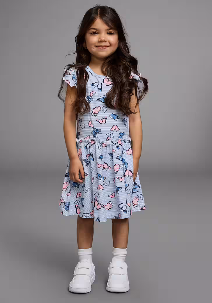 Jersey dress for little girls summer occasions and parties, knee-free length, fashionable touch