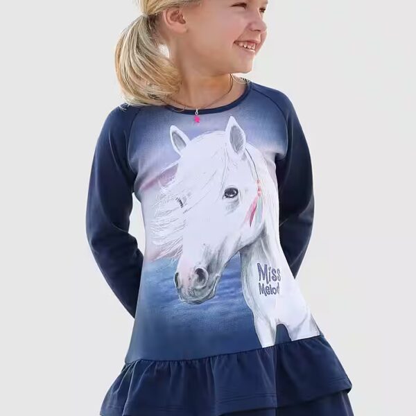 Jersey dress great front print with glitter effect