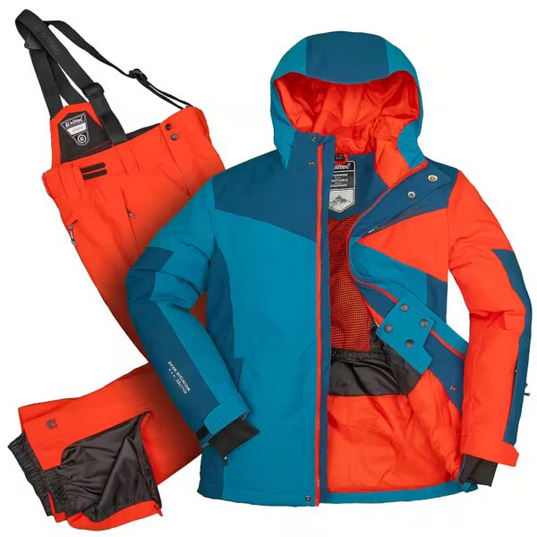 Ski suit boys children ski jacket dark blue + ski pants orange