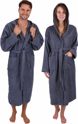 Bathrobe sauna robe with hood BERLIN for men and women Calf-length, 100% cotton, hood, belt