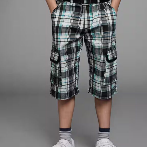 Shorts 2tlg. Bermuda with belt, Checkered Cargo Bermuda (set, 2 pieces, with belt) with textile belt