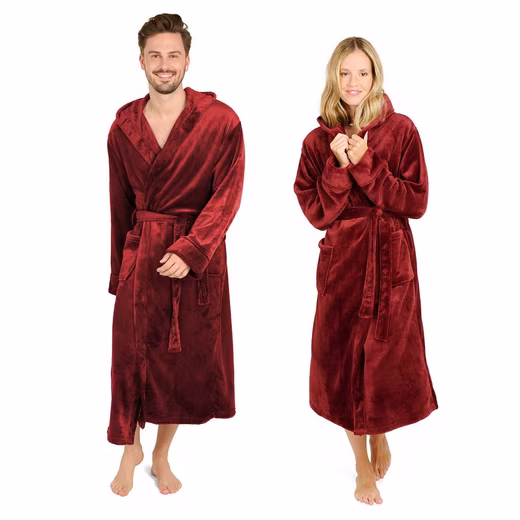 Bathrobe Bathrobe women and men - cuddly soft fleece bathrobe with hood & front pocket