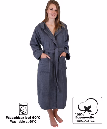 Bathrobe sauna robe with hood BERLIN for men and women Calf-length, 100% cotton, hood, belt - Image 2