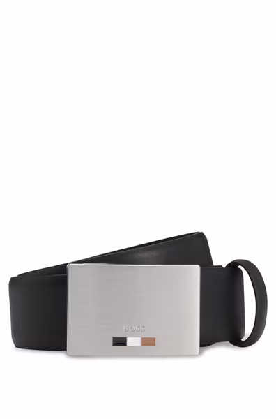 Leather belt Strom-Icon-En_Sz35 with logo buckle