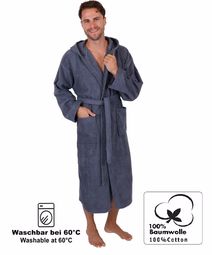 Bathrobe sauna robe with hood BERLIN for men and women Calf-length, 100% cotton, hood, belt - Image 5
