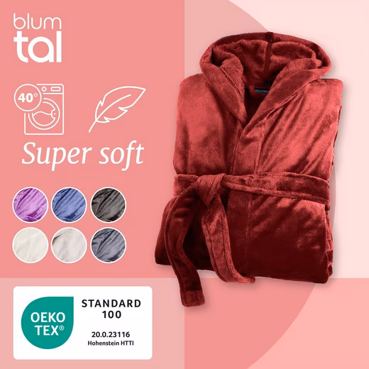 Bathrobe Bathrobe women and men - cuddly soft fleece bathrobe with hood & front pocket - Image 5