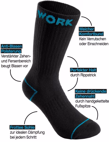 Work socks for men - 10 or 20 pairs of work socks - Black Turquoise - Image 3