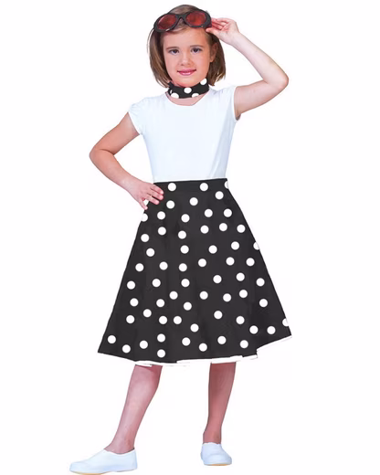 Costume circle skirt with scarf for children, black and white