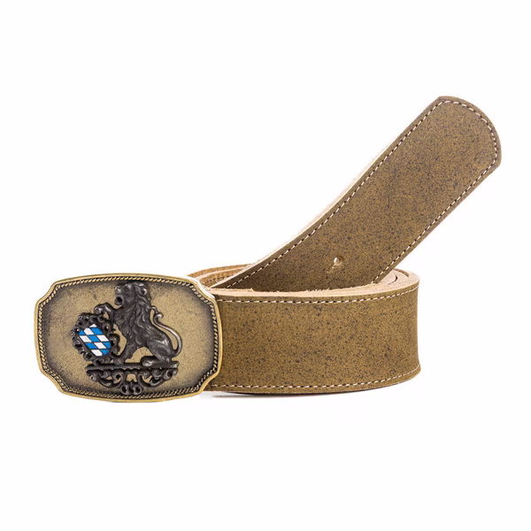 Leather belt traditional belt with buckle with Bavarian coat of arms and lion