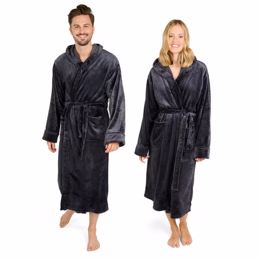 Bathrobe Bathrobe women and men - cuddly soft fleece bathrobe with hood & front pocket - Image 6