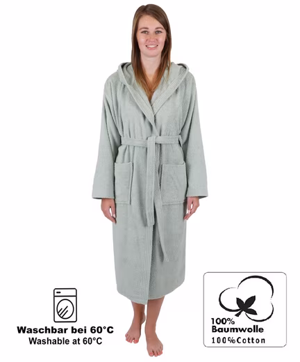 Bathrobe sauna robe with hood BERLIN for men and women Calf-length, 100% cotton, hood, belt - Image 8