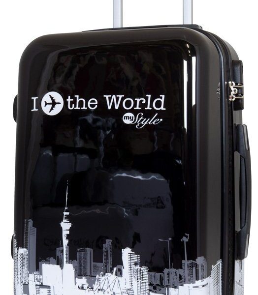 Hard-shell trolley Fly the World, suitcase with motif, 3 sizes