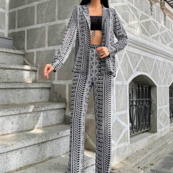 Trouser suit 3-piece viscose patterned bustier trouser set