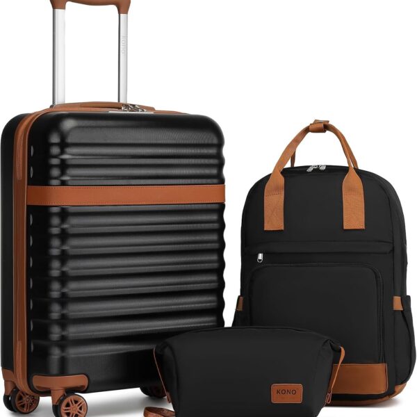 Hand luggage trolley suitcase set contains 1 travel backpack and 1 toiletry bag
