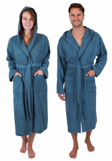 Bathrobe sauna robe with hood BERLIN for men and women Calf-length, 100% cotton, hood, belt - Image 12