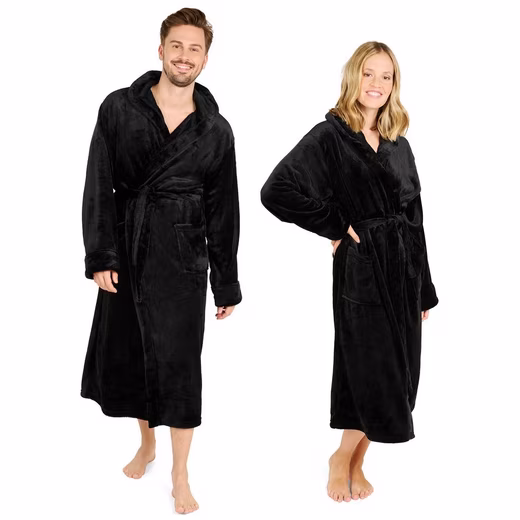 Bathrobe Bathrobe women and men - cuddly soft fleece bathrobe with hood & front pocket - Image 15