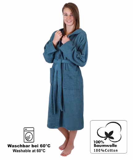 Bathrobe sauna robe with hood BERLIN for men and women Calf-length, 100% cotton, hood, belt - Image 13