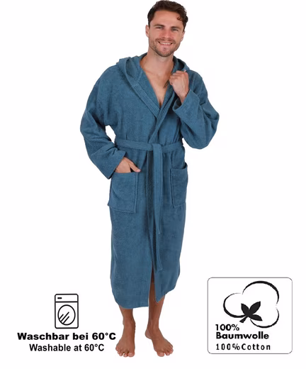 Bathrobe sauna robe with hood BERLIN for men and women Calf-length, 100% cotton, hood, belt - Image 14