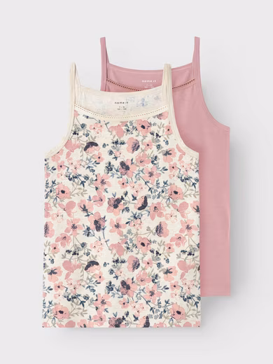 NKFSTRAP girls' undershirt with floral print in a 2-pack (Pack of 2) printed, casual, regular fit, cotton blend, round neck