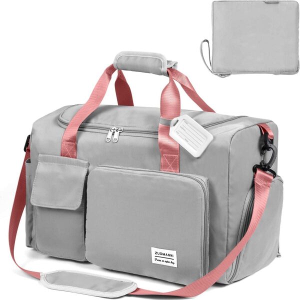 Weekender 36L Foldable Travel Bag Large Weekender Waterproof Gray Pink