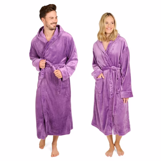 Bathrobe Bathrobe women and men - cuddly soft fleece bathrobe with hood & front pocket - Image 17
