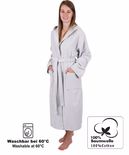 Bathrobe sauna robe with hood BERLIN for men and women Calf-length, 100% cotton, hood, belt - Image 16