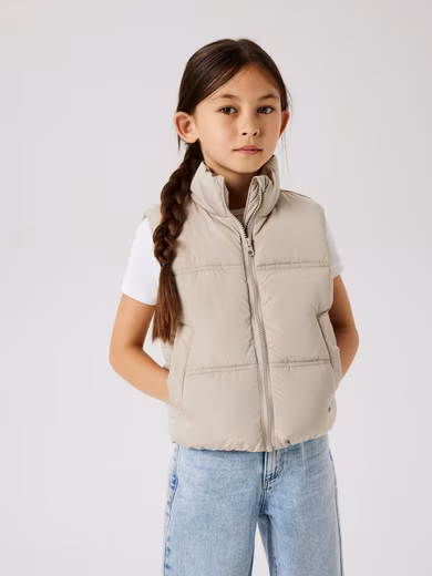 Quilted vest for girls with stand-up collar and light filling regular fit, quilted, plain, stand-up collar