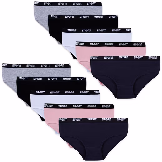 Set of 10 girls' briefs - sport - colorful Value pack, 10 pieces