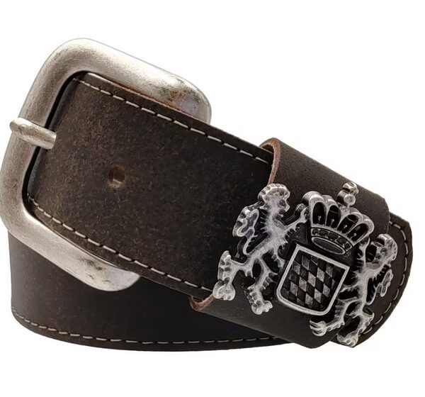 Leather belt with traditional decoration on the loop MADE IN GERMANY - Genuine leather