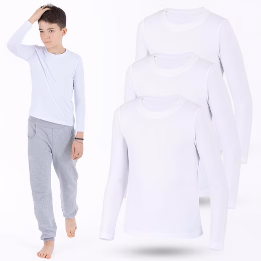 Long-sleeved shirt 3-pack white boys girls long-sleeved shirts undershirts body shirt Set, 3-piece
