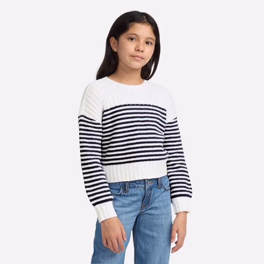 Knitted sweater AFG SLASH NECK SWEATER short, with stripes, for girls
