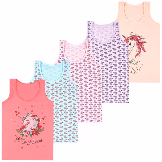 Undershirt set of 5 girls' undershirts - Unicorn - Colorful Set, 5 pieces