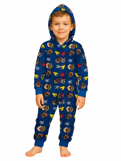 Jumpsuit Paw Patrol - crest and puppies all over - with hood, zipper