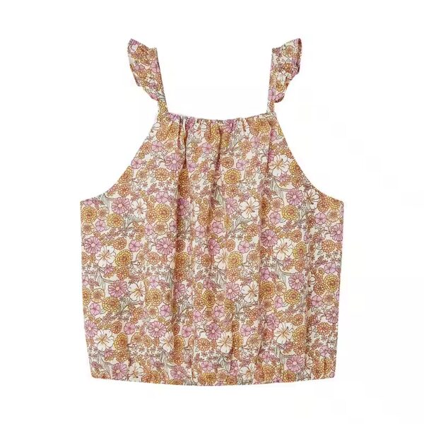 Short Sleeve Blouse Girls Cropped Blouse with Volant Carriers