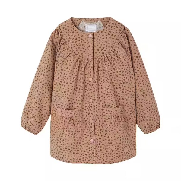 Long-sleeved shirt, girls' painting smock with leopard print