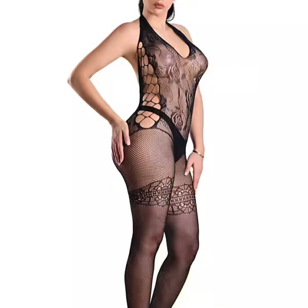 Bodystocking Overt Sexy Mesh Bodystocking with Overt, Hosiery Body, Backless Lingerie (1 piece) halter fishnet body – fine lingerie with an open crotch
