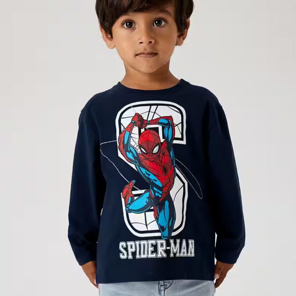 Long sleeve shirt NMMNITIN SPIDER NREG LS TOP NOOS MAR with a large Spiderman front motif
