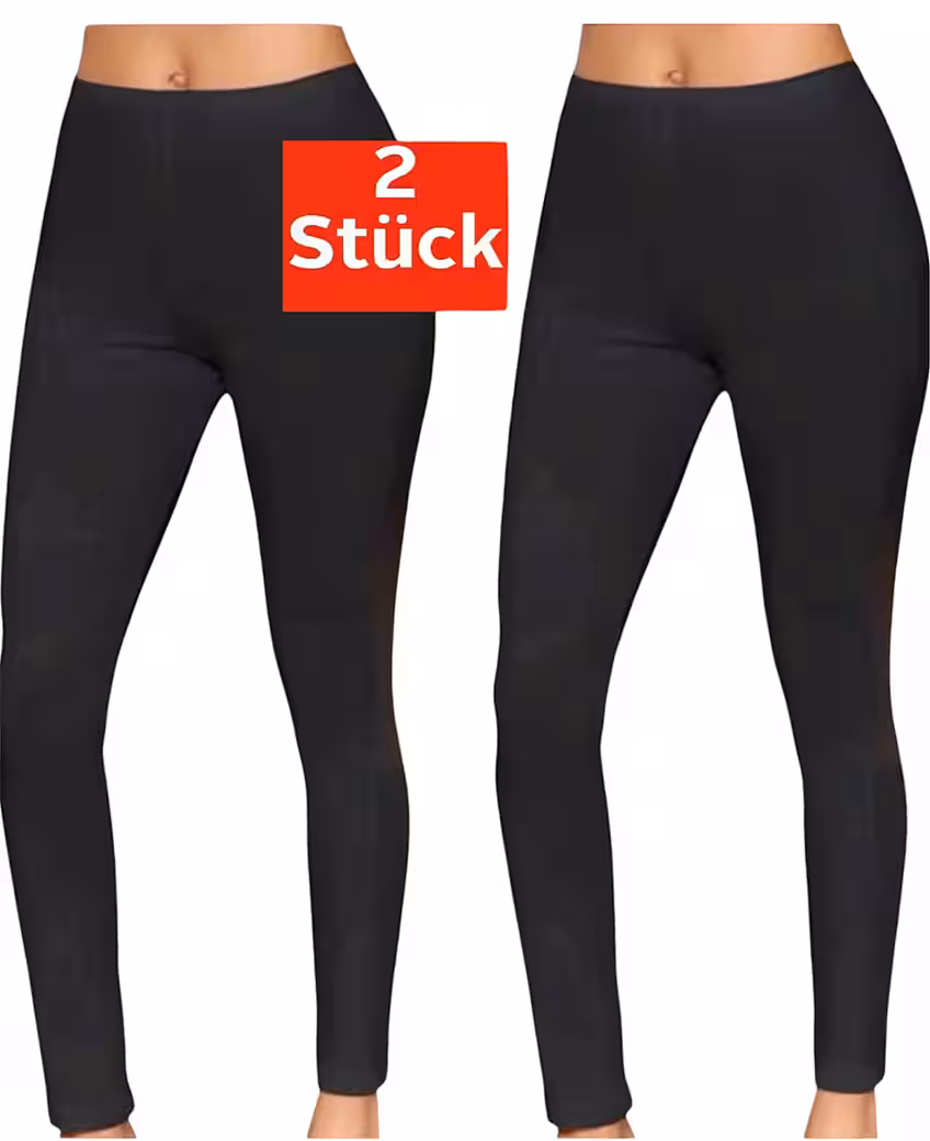 Leggings Women Long Underpants Cotton Black A2135 (Savings set, 2 pieces, pack of 2) Premium quality