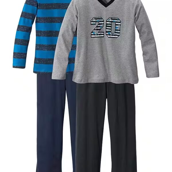 Pajamas (4 pieces, 2 pieces) with casual printing and printed strips