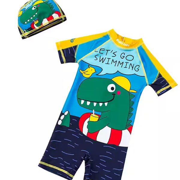Swimsuit with swimming cap for children Crocodile Boys 1-8 years, UPF 50+ UV protection, short sleeve