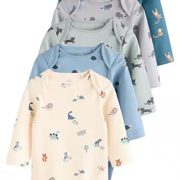 Long sleeve baby bodysuits in pack of 5