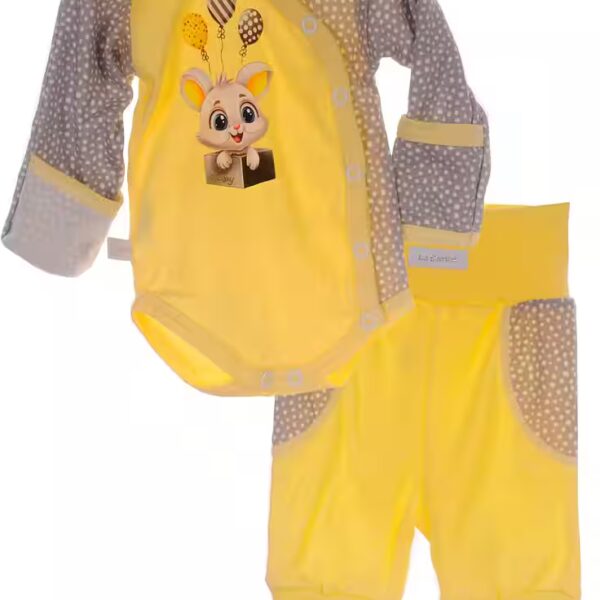 Wrap body Wrap body Pants Baby suit 2 pieces set body in yellow with bunnies