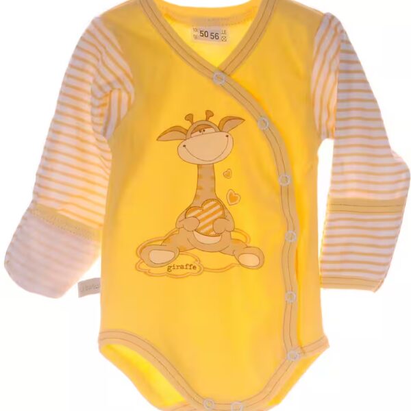 Wrap body baby body long-sleeved body with scratch protection in yellow with giraffe