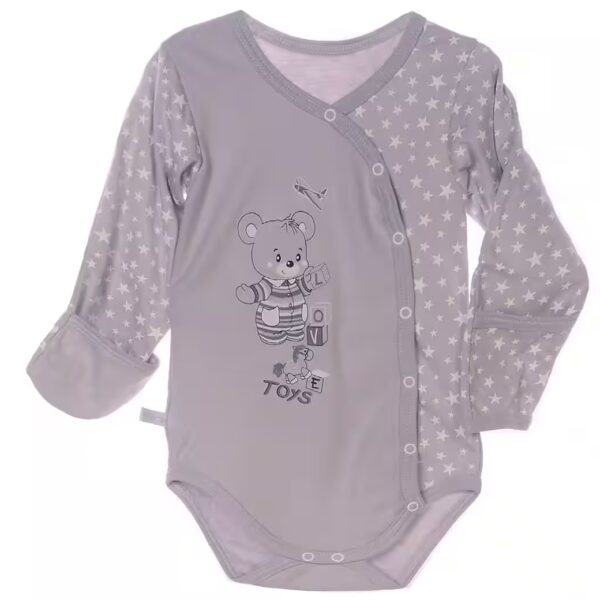 Wrap Body Body Baby Long Sleeve Body in Gray with Starlets made of pure cotton, with scratch protection 80 86 92 98 104 110