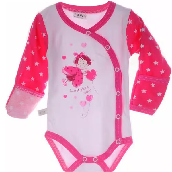 Wrap body baby long-sleeved body in white pink with ladybug