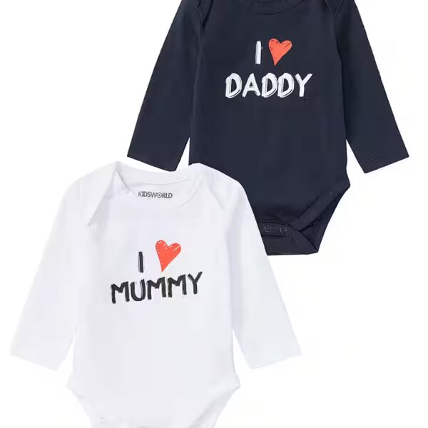 Long Sleeve Body Pack of 2 Baby Body Sayings, Mummy&Daddy