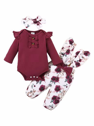 Romper Baby Girl Clothes Set Floral Long Sleeve Sweater Baby Clothes Suit
