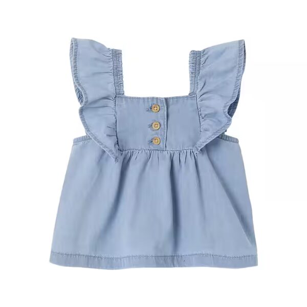 Short Sleeve Blouse Girl Baby Jeans Blouse with Wing Sleeves
