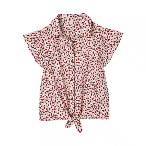 Short-sleeved blouse girls muslin blouse for binding